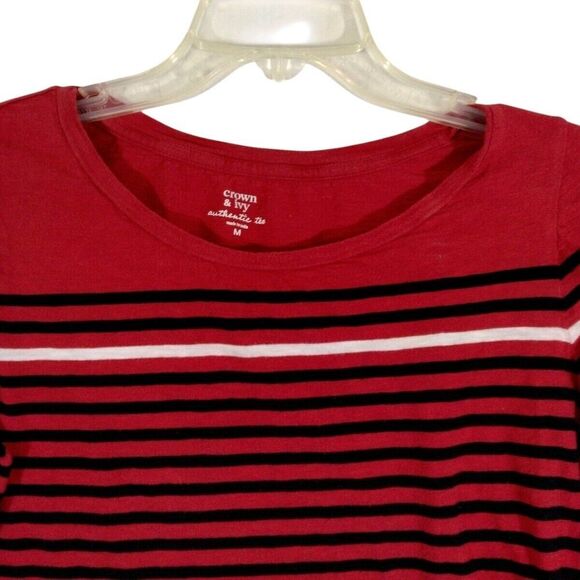 Crown & Ivy Authentic Tee Woman Red Stripe Top Lightweight - Picture 4 of 5